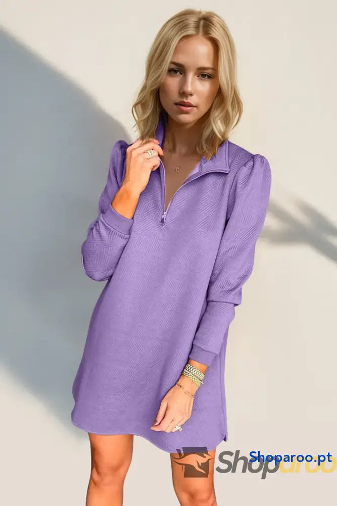 Vestido texturizado de manga comprida com fecho um quarto da Double Take