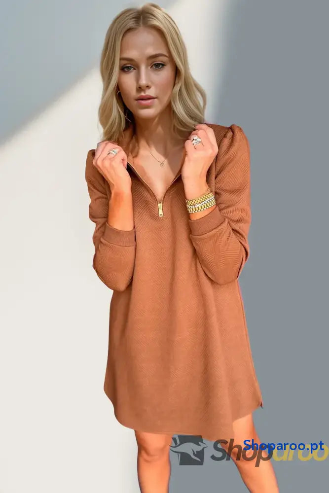 Vestido texturizado de manga comprida com fecho um quarto da Double Take