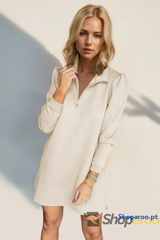 Vestido texturizado de manga comprida com fecho um quarto da Double Take