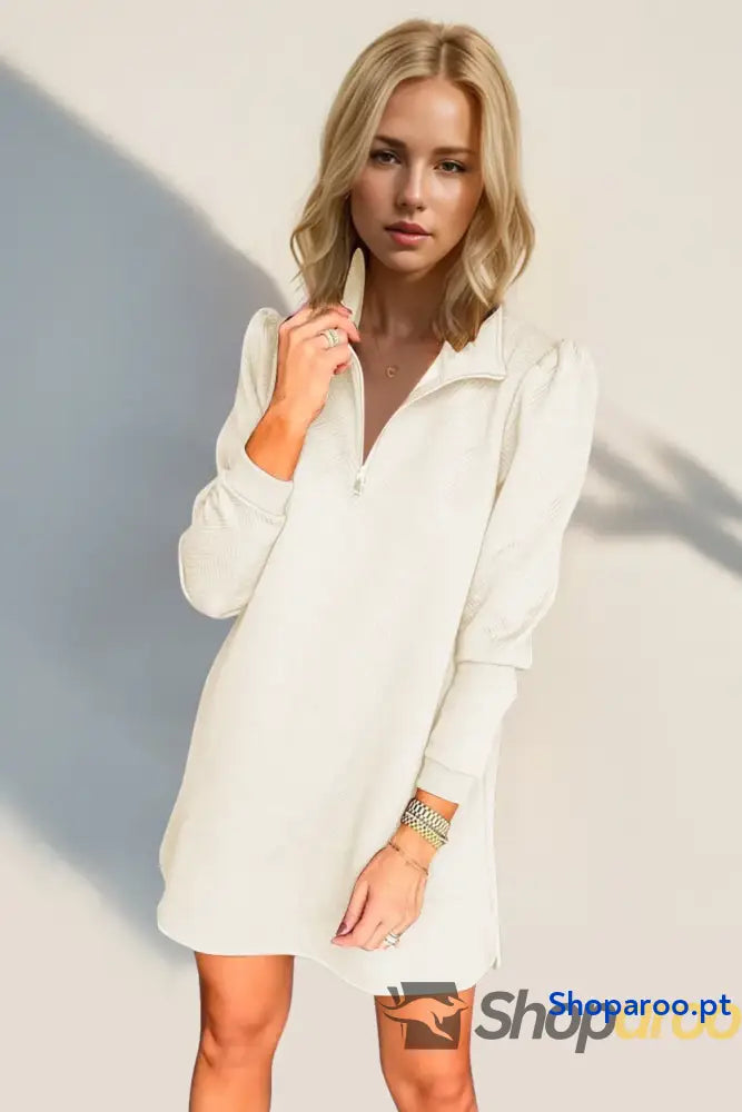 Vestido texturizado de manga comprida com fecho um quarto da Double Take