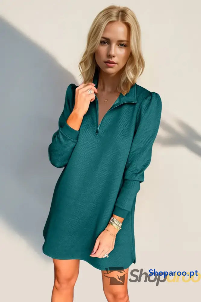 Vestido texturizado de manga comprida com fecho um quarto da Double Take