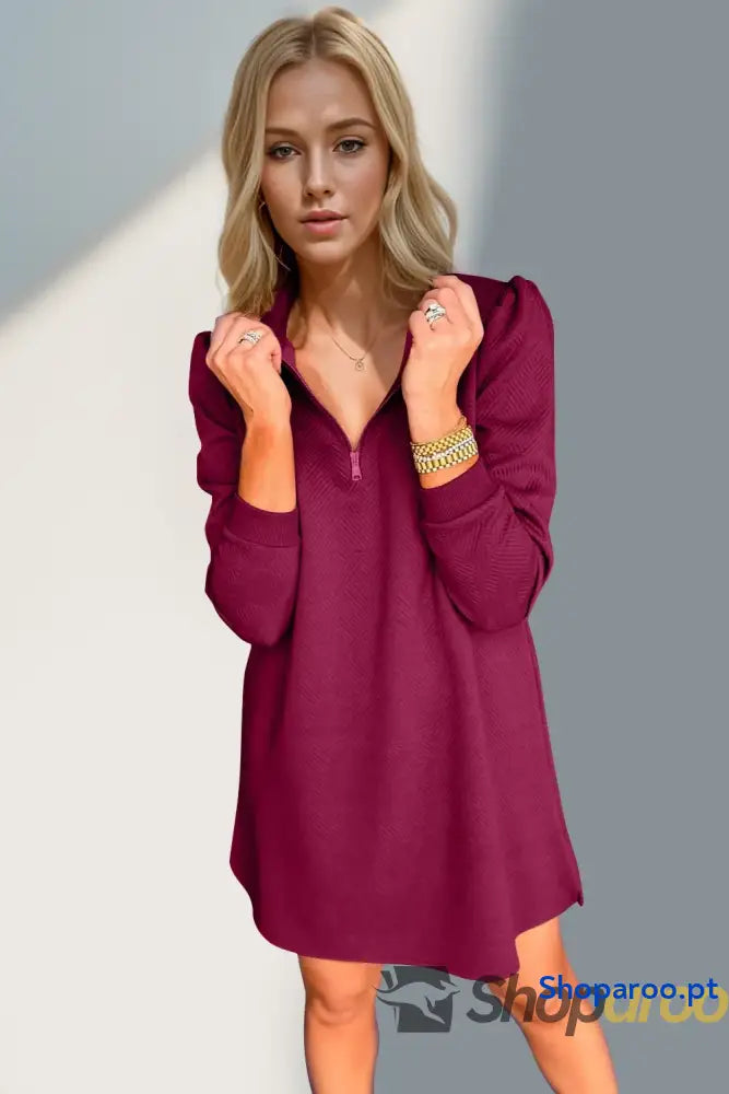 Vestido texturizado de manga comprida com fecho um quarto da Double Take