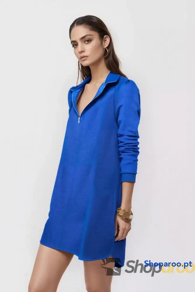 Vestido texturizado de manga comprida com fecho um quarto da Double Take