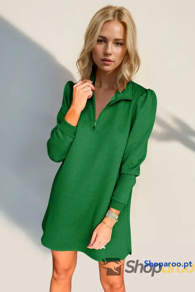 Vestido texturizado de manga comprida com fecho um quarto da Double Take