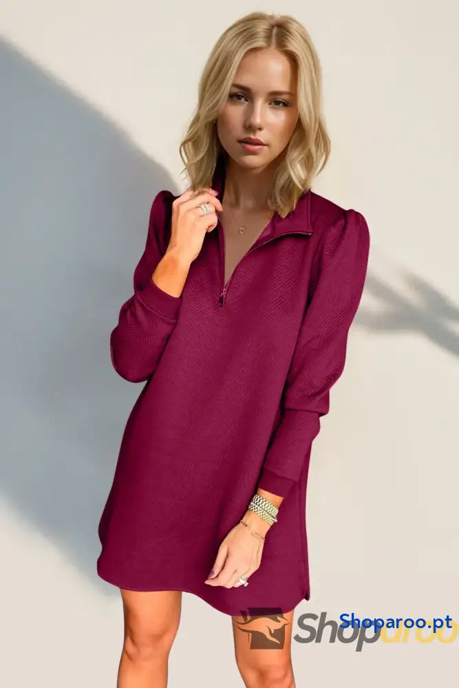 Vestido texturizado de manga comprida com fecho um quarto da Double Take