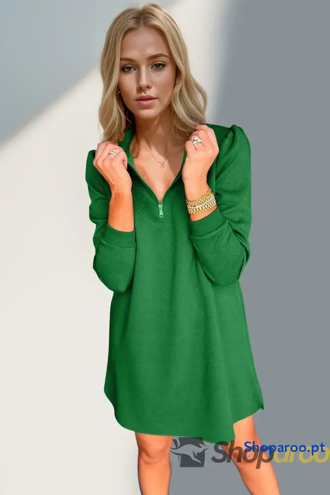 Vestido texturizado de manga comprida com fecho um quarto da Double Take