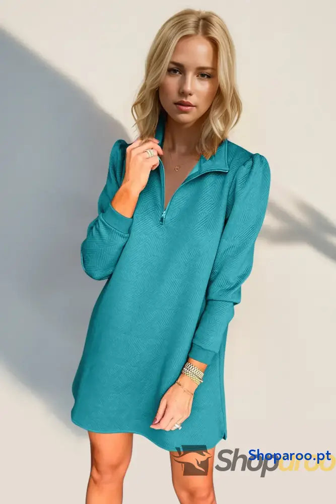 Vestido texturizado de manga comprida com fecho um quarto da Double Take