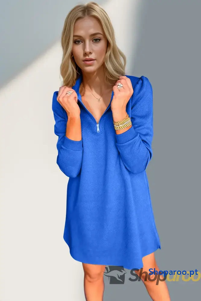 Vestido texturizado de manga comprida com fecho um quarto da Double Take
