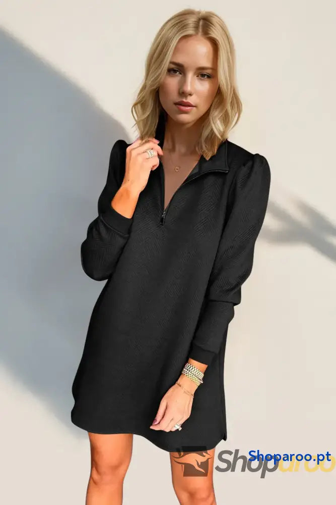 Vestido texturizado de manga comprida com fecho um quarto da Double Take