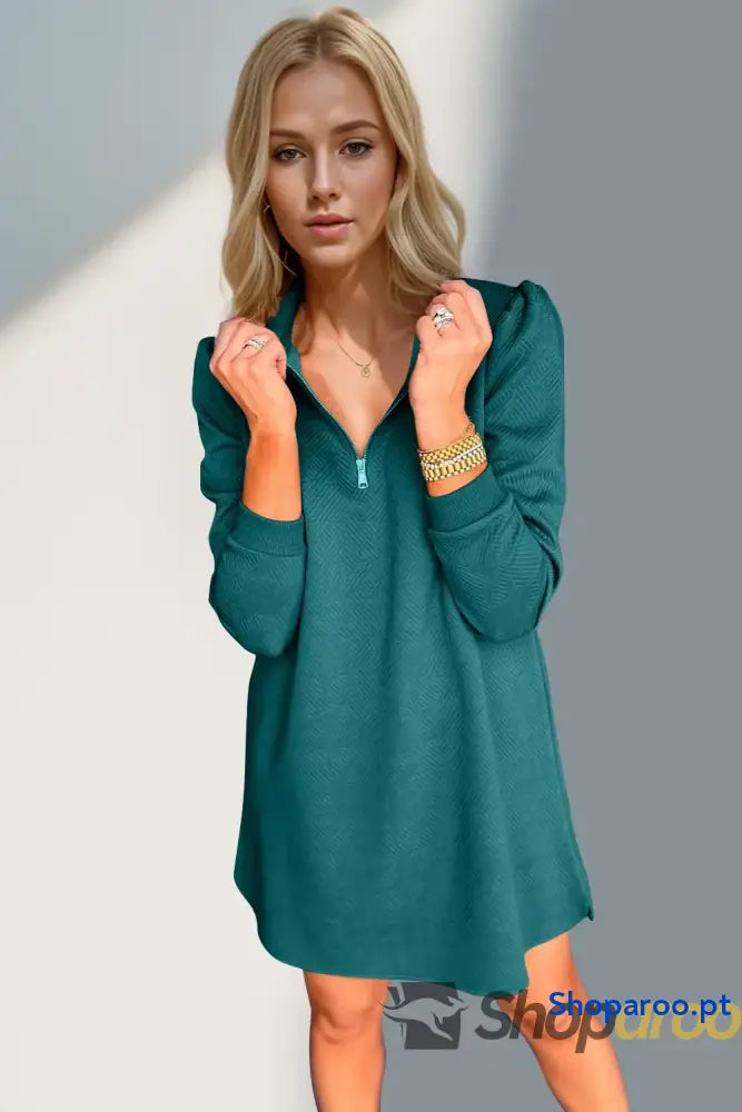 Vestido texturizado de manga comprida com fecho um quarto da Double Take