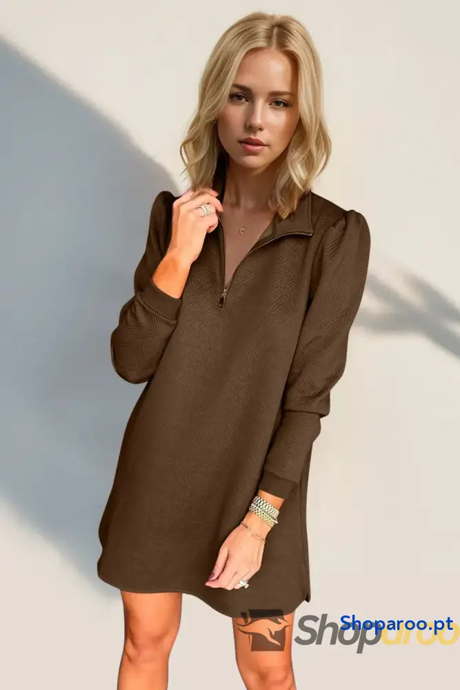 Vestido texturizado de manga comprida com fecho um quarto da Double Take