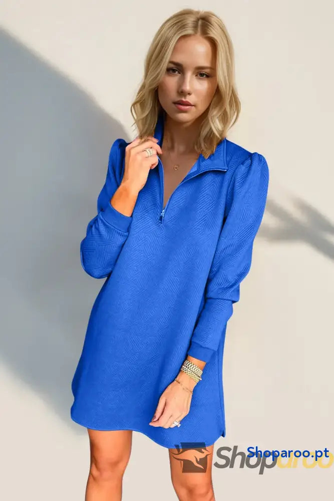 Vestido texturizado de manga comprida com fecho um quarto da Double Take