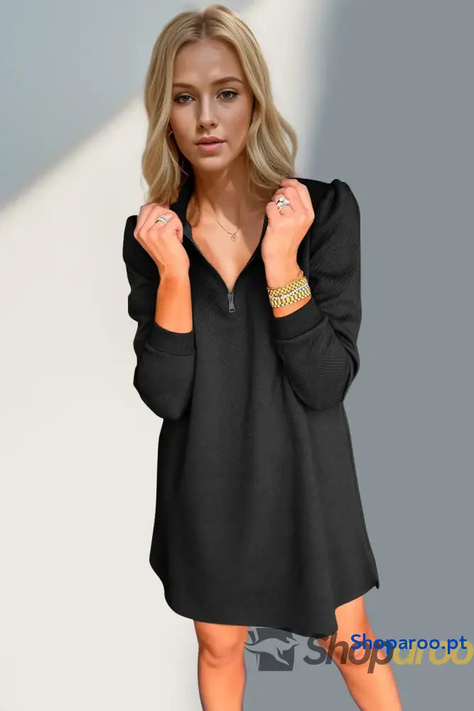 Vestido texturizado de manga comprida com fecho um quarto da Double Take