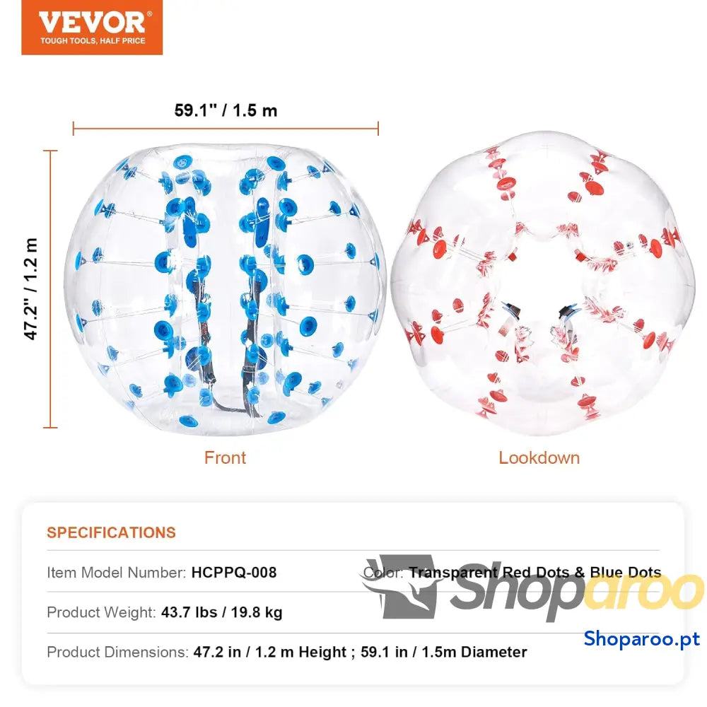 VEVOR 2 bolas de para choques insufláveis 1,5 m x 1,2 bola recuperação insuflável com corpo PVC atividades ao ar livre