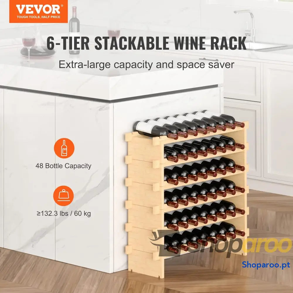 Garrafeira para vinho de bambu 6 níveis 48 garrafas estante modular empilhável 76,5 x 25 77,5 cm exposição independente