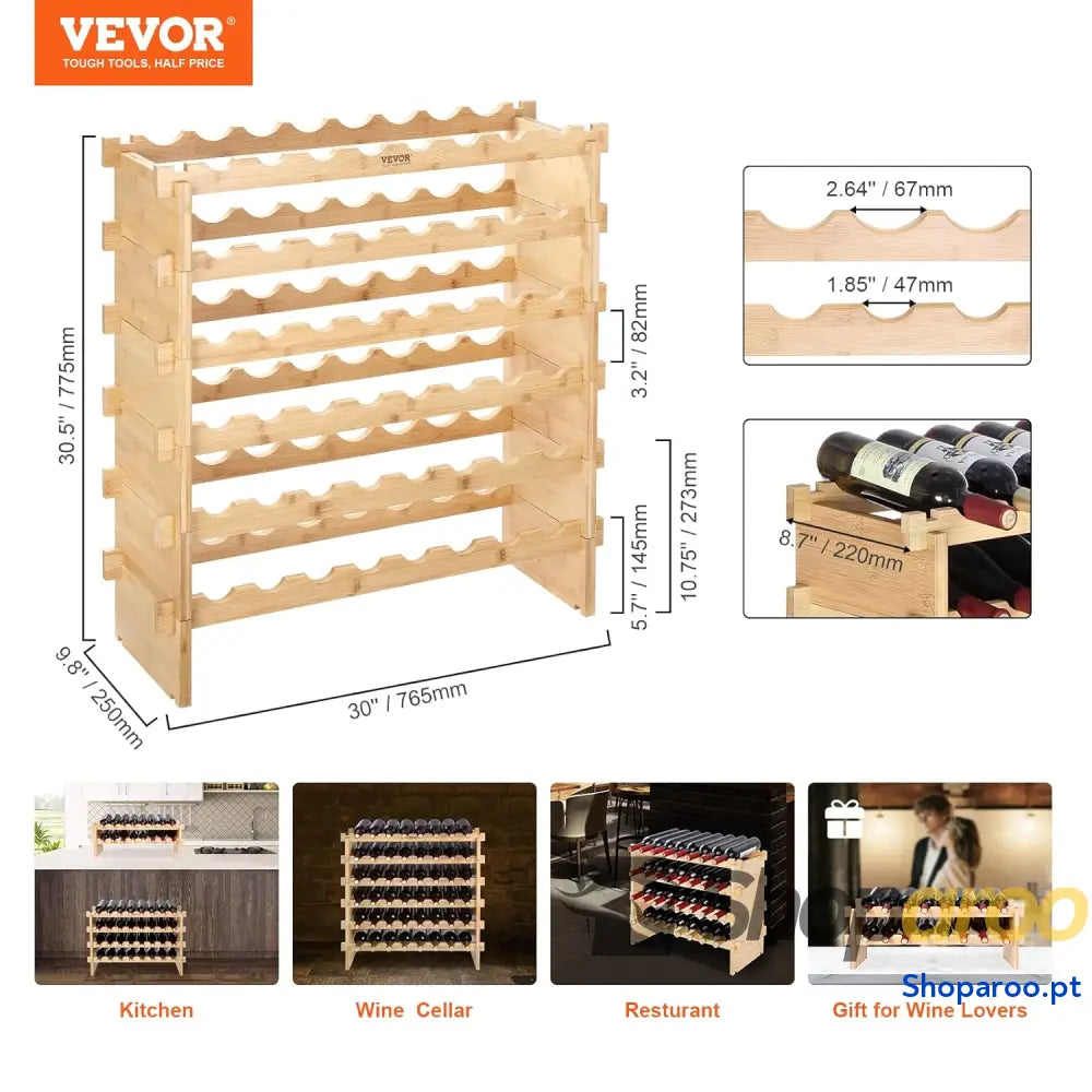 Garrafeira para vinho de bambu 6 níveis 48 garrafas estante modular empilhável 76,5 x 25 77,5 cm exposição independente