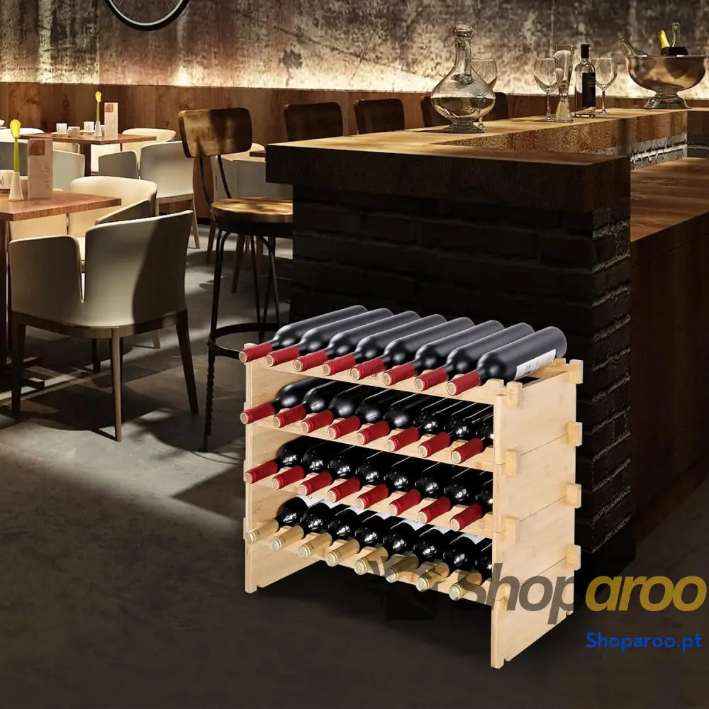 Garrafeira para vinho de bambu 6 níveis 48 garrafas estante modular empilhável 76,5 x 25 77,5 cm exposição independente