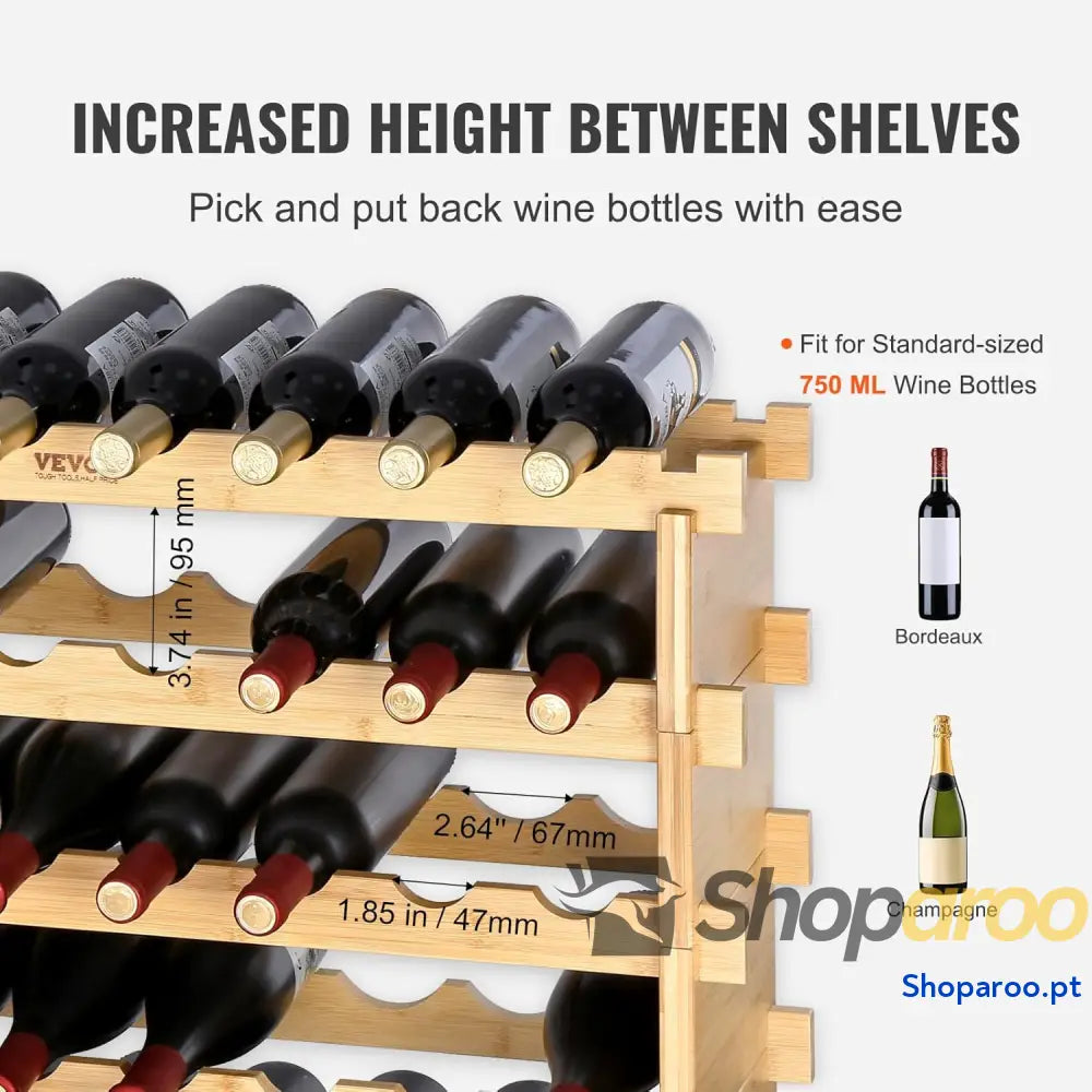 Garrafeira para vinho de bambu 6 níveis 48 garrafas estante modular empilhável 76,5 x 25 77,5 cm exposição independente
