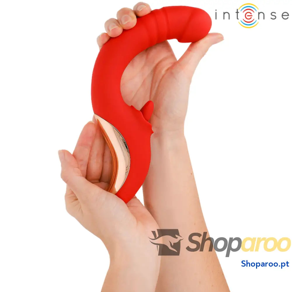 VIBRADOR E ESTIMULADOR PAULINA EM FORMATO U VERMELHO