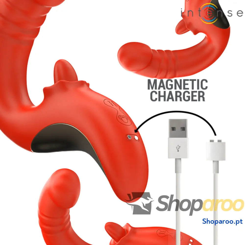 VIBRADOR E ESTIMULADOR PAULINA EM FORMATO U VERMELHO