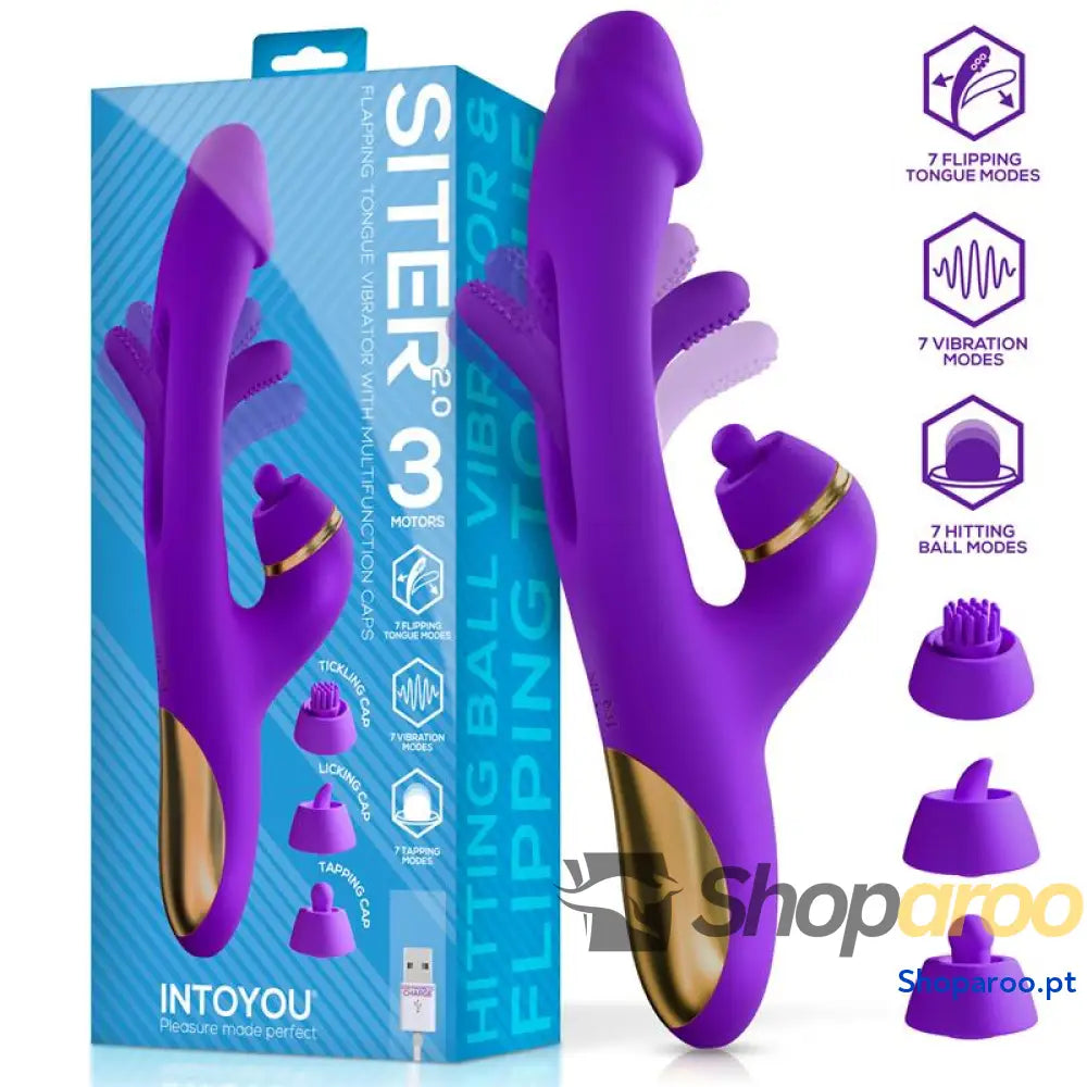 Vibrador INTOYOU Siter 2.0 com língua oscilante percussão e cabeças intercambiáveis