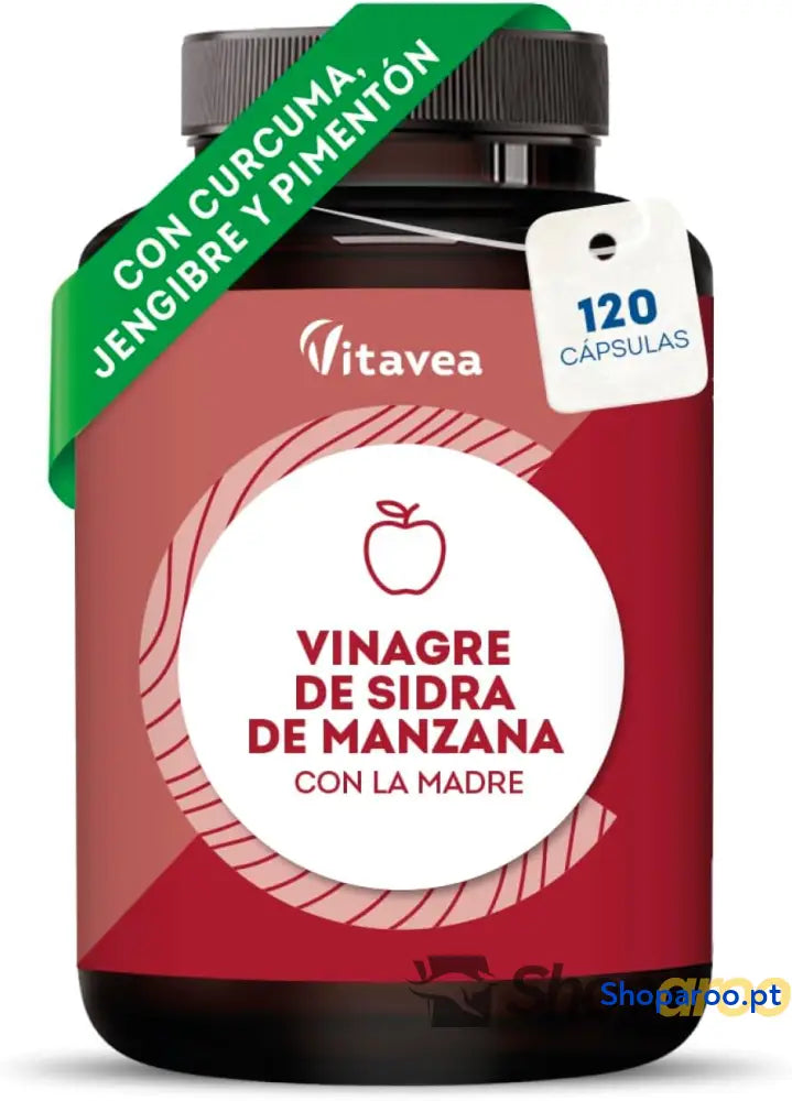 Vinagre de Maçã 1500 mg com a Mãe Fórmula Pimenta Gengibre e Curcuma 120 Cápsulas Veganas Apoio Digestivo Metabólico
