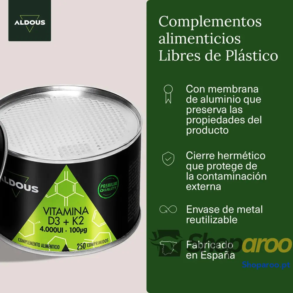 Vitamina D3 e K2 EJOOY 4000 UI 250 Comprimidos Veganos