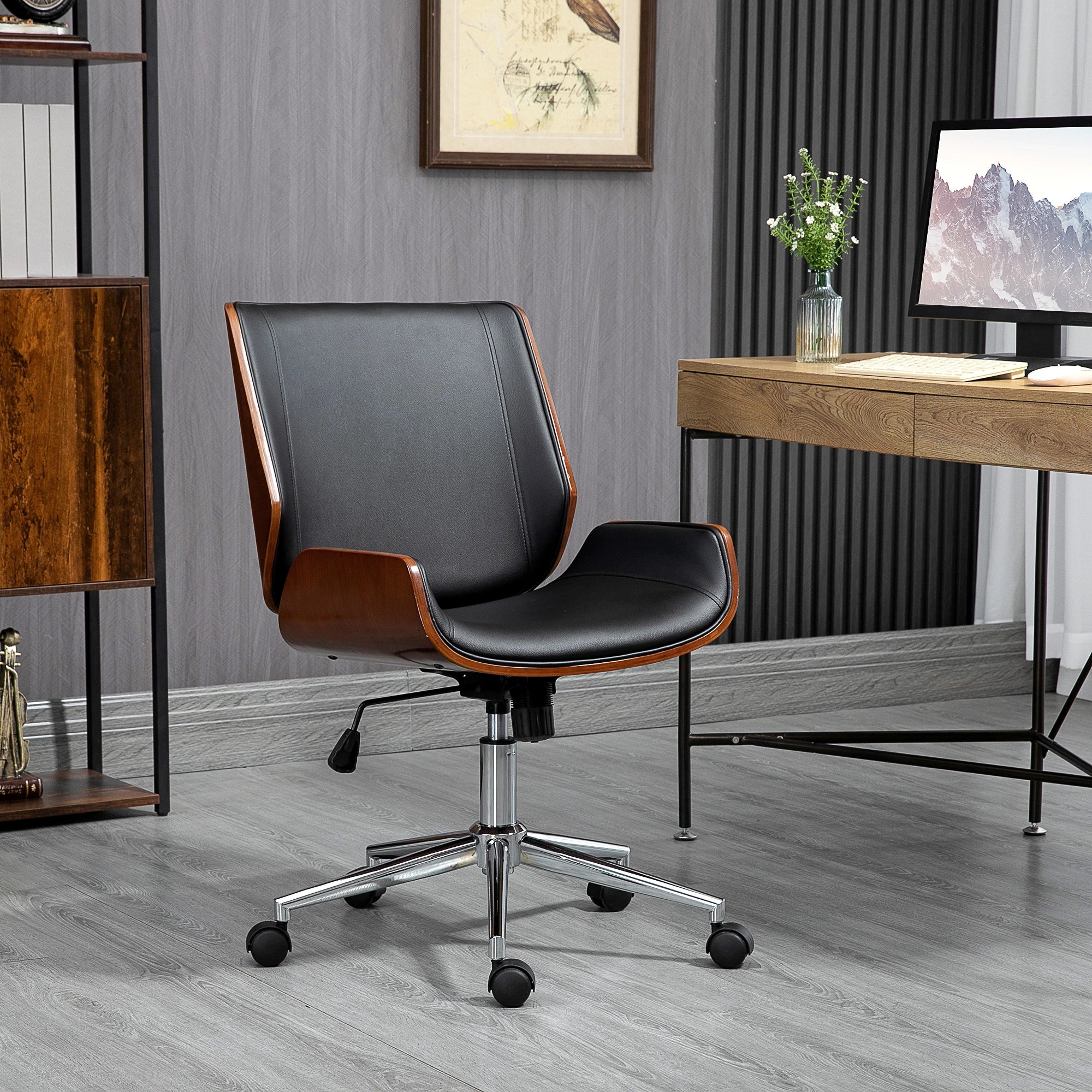 Cadeira de Escritório Operativa Giratória em PU com Altura Ajustável Função Inclinação 51x65,5x82-92cm Preto