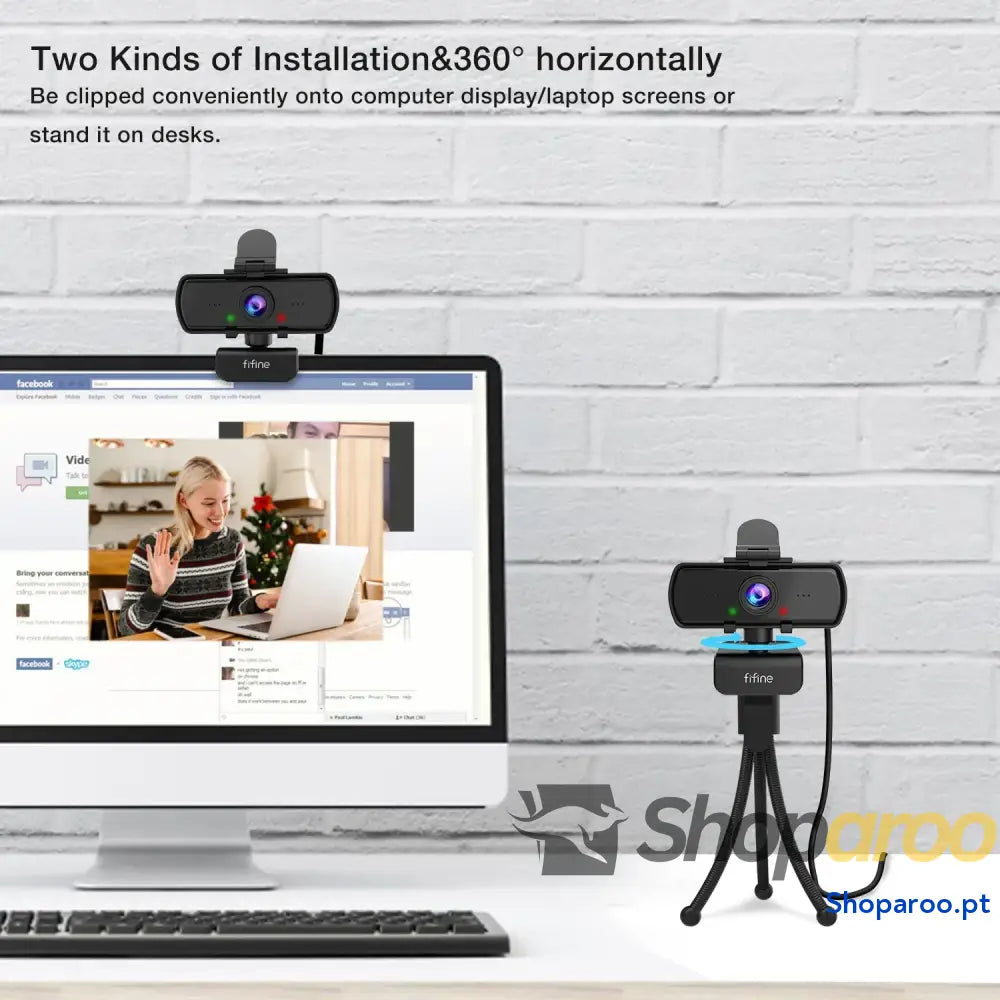 Webcam FIFINE 1440p Full HD com Microfone e Tripé para PC