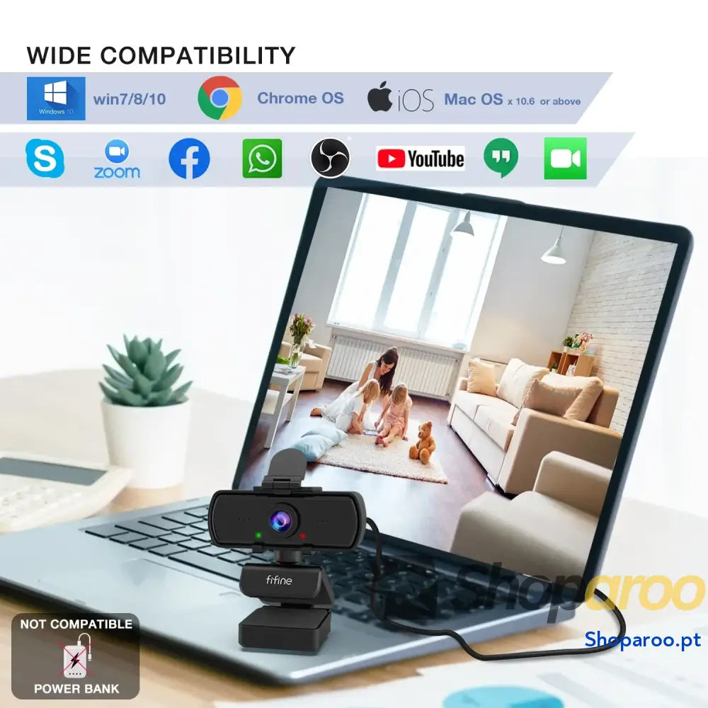 Webcam FIFINE 1440p Full HD com Microfone e Tripé para PC