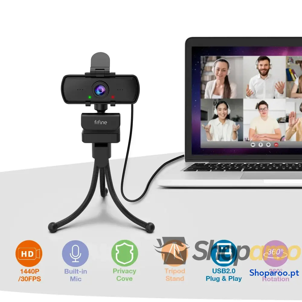 Webcam FIFINE 1440p Full HD com Microfone e Tripé para PC