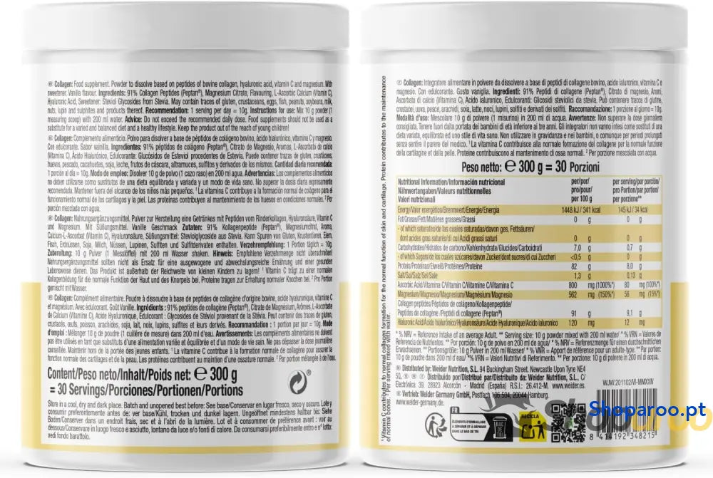 Colagénio em pó sabor de baunilha com ácido hialurónico e vitamina C
