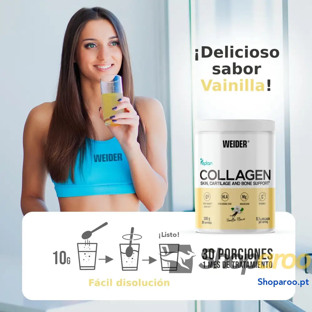 Colagénio em pó sabor de baunilha com ácido hialurónico e vitamina C