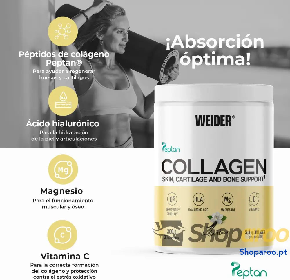 Colagénio em pó sabor de baunilha com ácido hialurónico e vitamina C