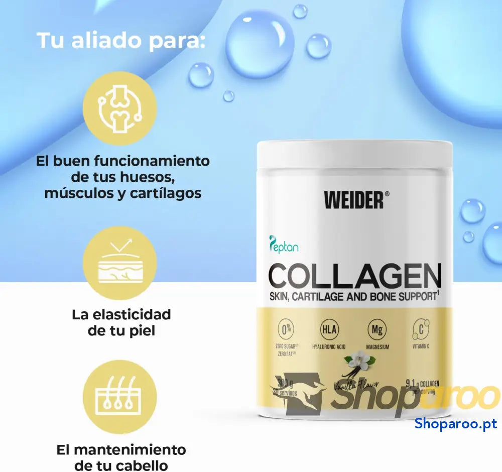 Colagénio em pó sabor de baunilha com ácido hialurónico e vitamina C