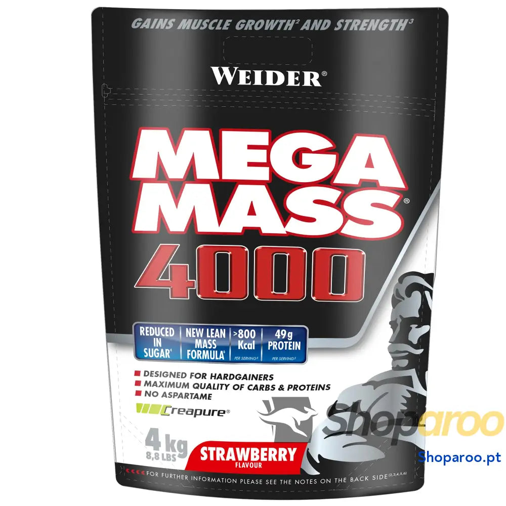 Weider Mega Mass 2000 sabor chocolate (1500 g) 67% de hidratos e 16% proteínas. Enriquecido com vitaminas minerais.