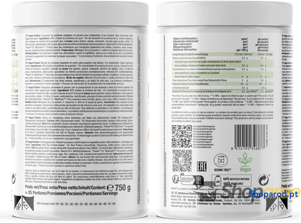 Proteína vegana sabor cappuccino com dose isolada de ervilha
