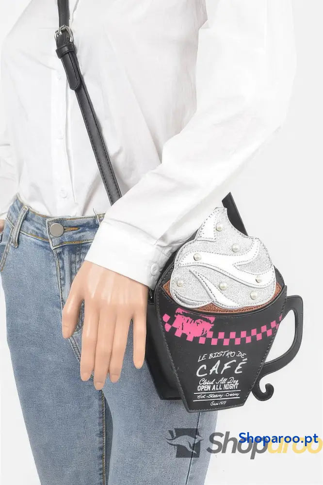 Bolsa café divertida em poliuretano com design de chantilly