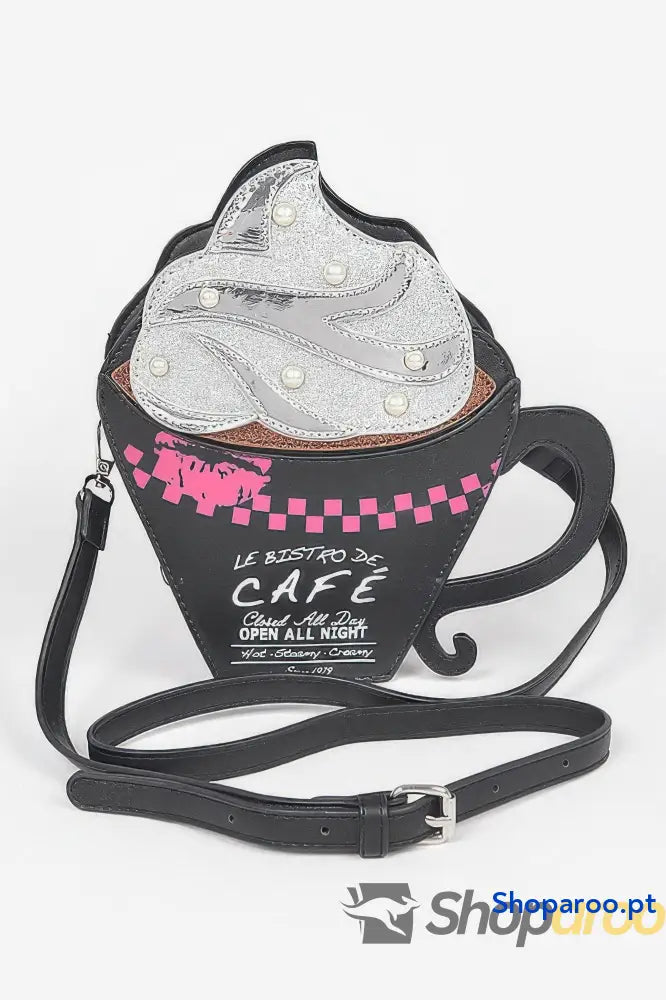 Bolsa café divertida em poliuretano com design de chantilly