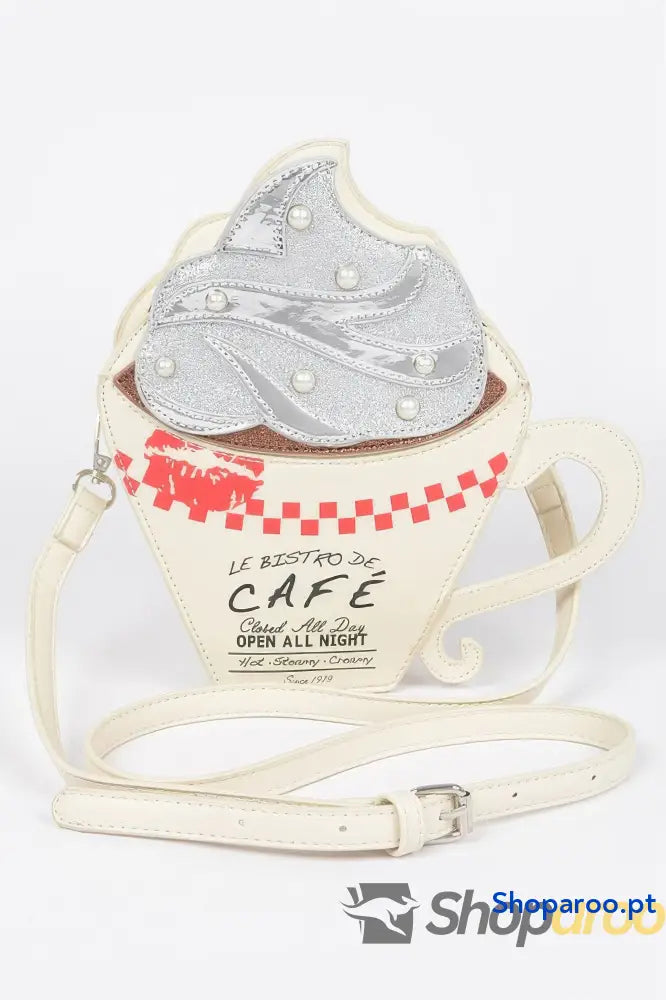 Bolsa café divertida em poliuretano com design de chantilly