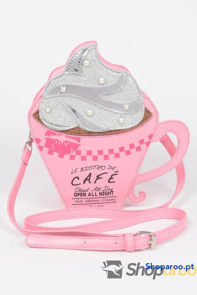 Bolsa café divertida em poliuretano com design de chantilly