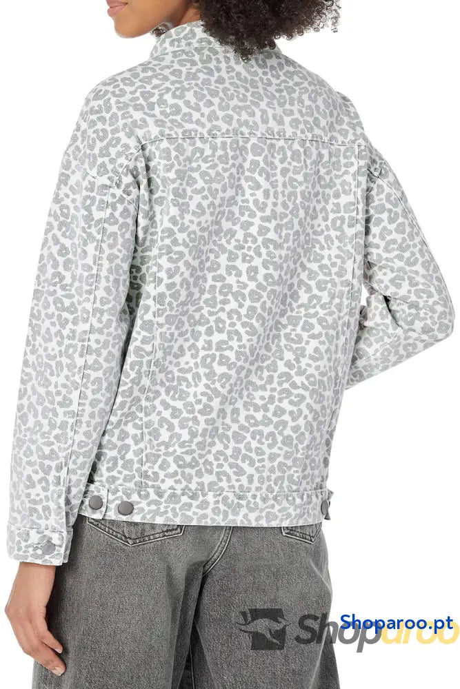 White Leopard Printed Flap Pocket Denim Jacket
