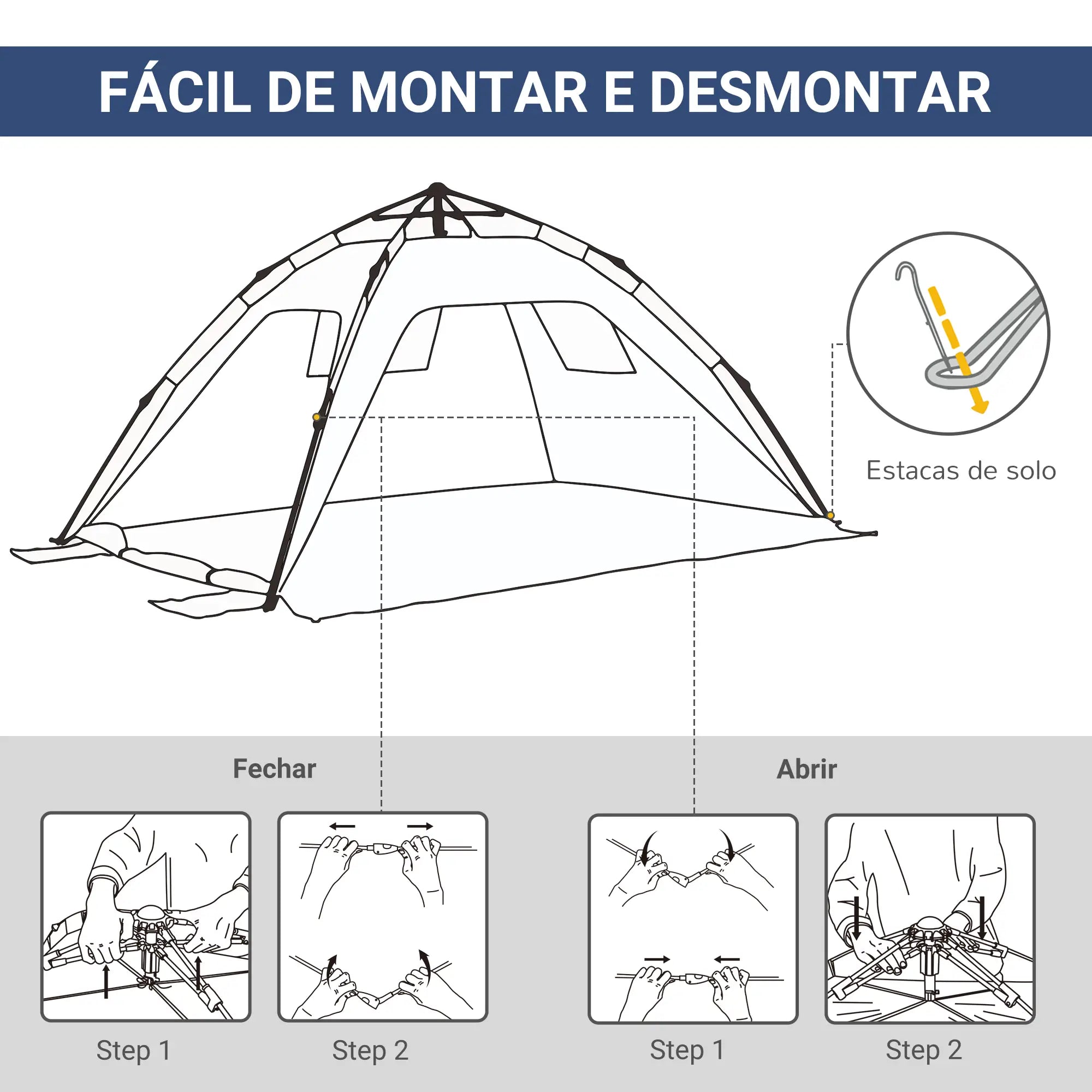 Tenda de Praia Dobrável Pop-up para 1 a 2 Pessoas Azul Escuro