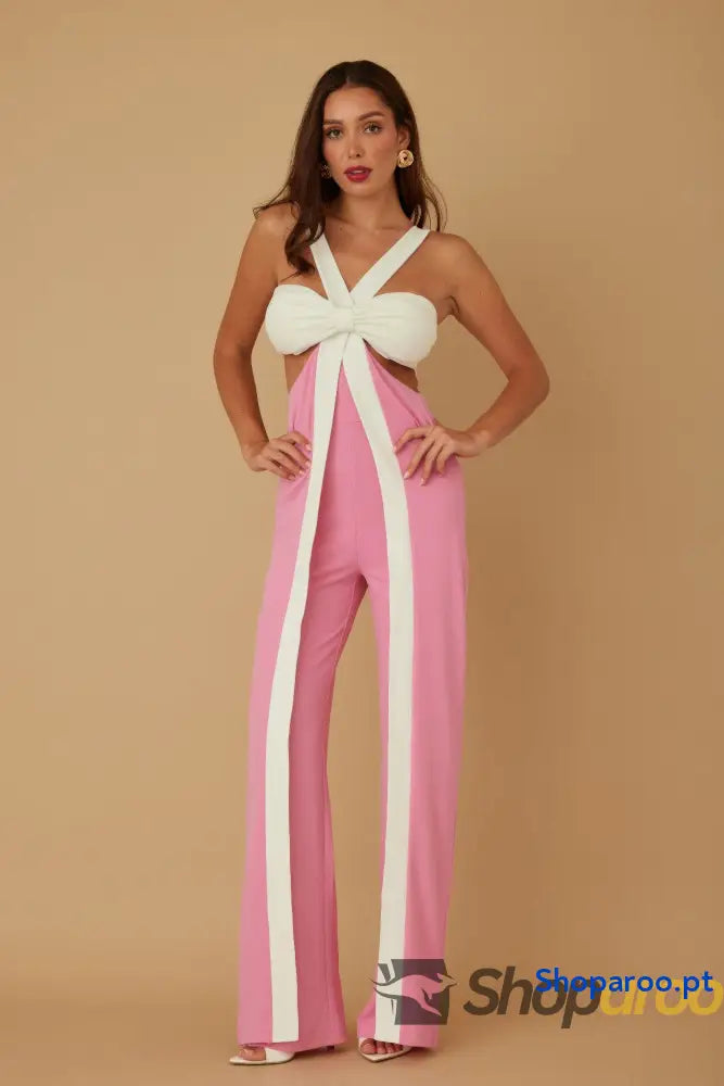X Ribbon Open Jumpsuit