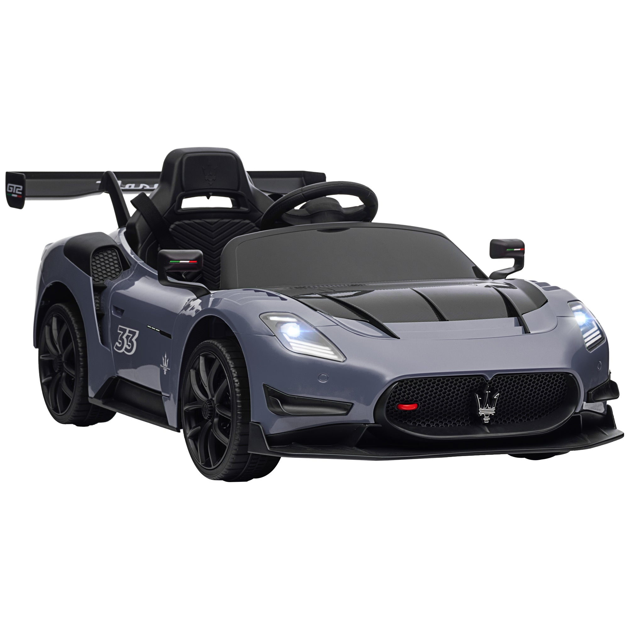 Carro Elétrico para Crianças Carro Maserati GT2 12V com Controlo Remoto Faróis LED Buzina E Música 115x60x45 cm