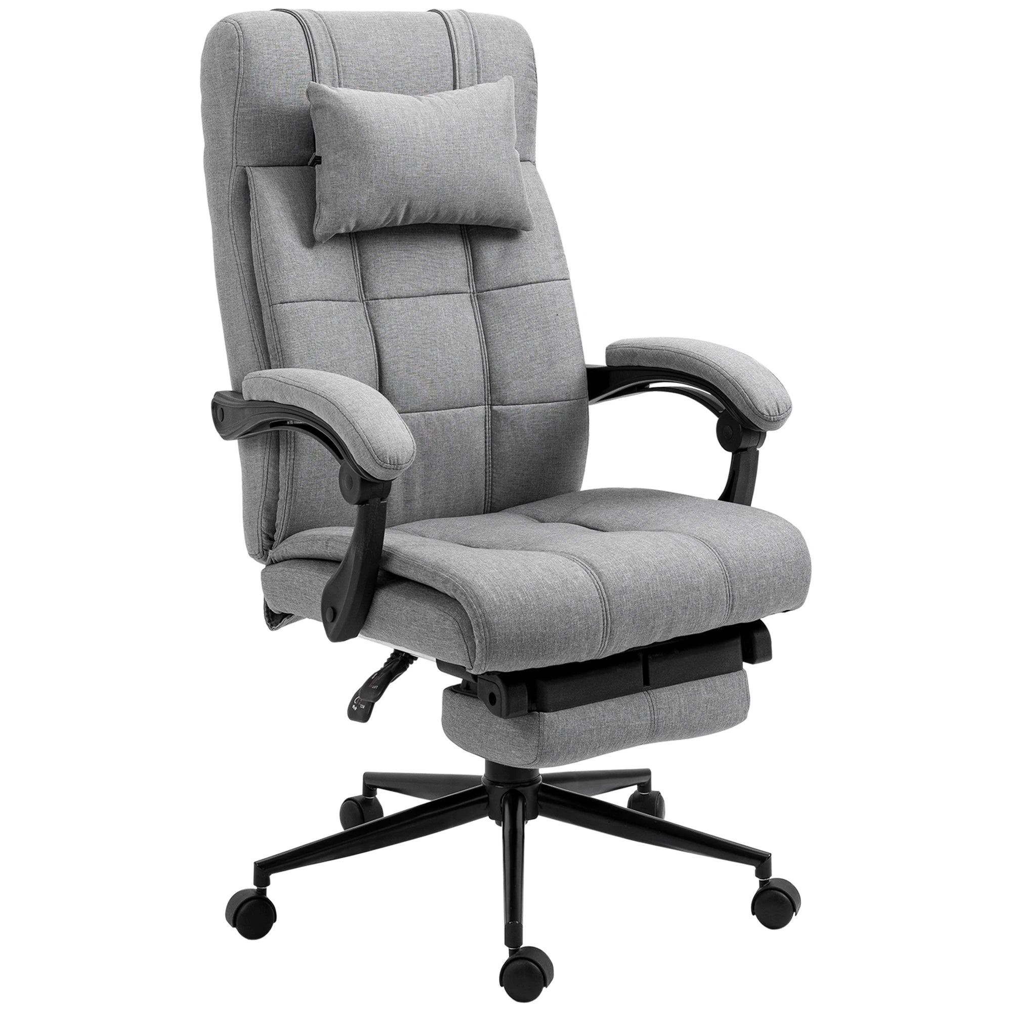 Cadeira de Escritório Reclinável Estofada em Tecido com Altura Ajustável e Apoio para os Pés 66x76x116-124 cm Cinza