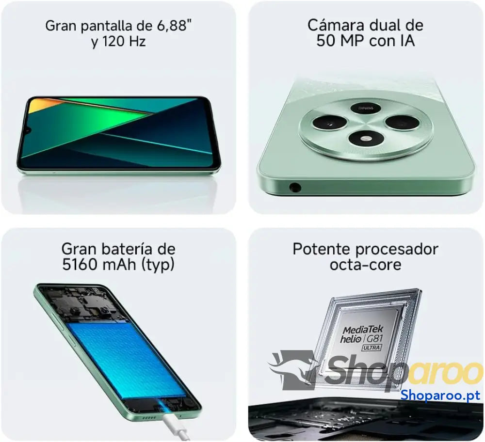 Xiaomi Poco C75 Smartphone de 8 + 256 GB ecrã imersivo 120 Hz MediaTek Helio G81 Ultra câmara dupla 50 MP IA 5160 mAh