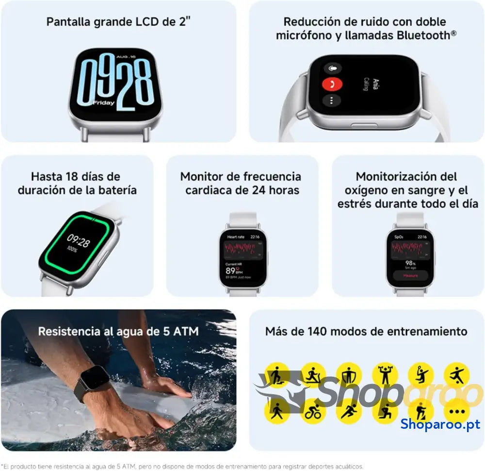 XIAOMI Redmi Watch 5 Active chamadas Bluetooth ecrã LCD de 2 polegadas monitor frequência cardíaca 140 modos