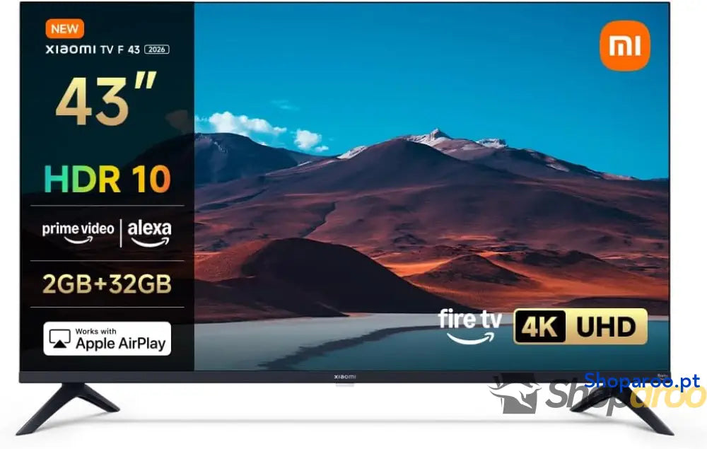 XIAOMI TV F 43 polegadas (109 cm) 4K UHD Smart Fire controlo por voz Alexa HDR10 MEMC 2 GB + 32 compatível com Apple