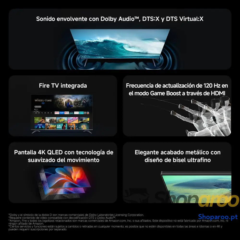 XIAOMI TV F 65 polegadas (165 cm) 4K UHD Smart Fire Alexa voice control HDR10 MEMC modo Game Boost 120 Hz 2 GB + 32